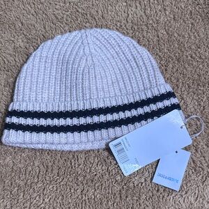 Zadig & Voltaire Cream and Black Striped Beanie